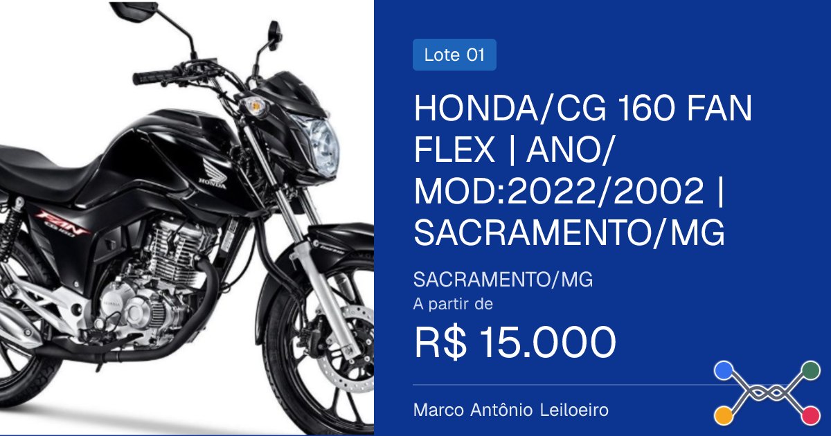 HONDA/CG 160 FAN FLEX | ANO/MOD:2022/2002 | SACRAMENTO/MG