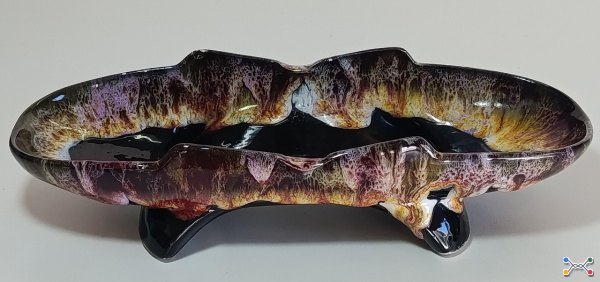 Fruteira / Centro de Mesa em Cerâmica Vitrificada Padrão "Fat Lava" - Anos 50 - 4cm x 6cm x 26cm Atendimento de 2ª a 6ª