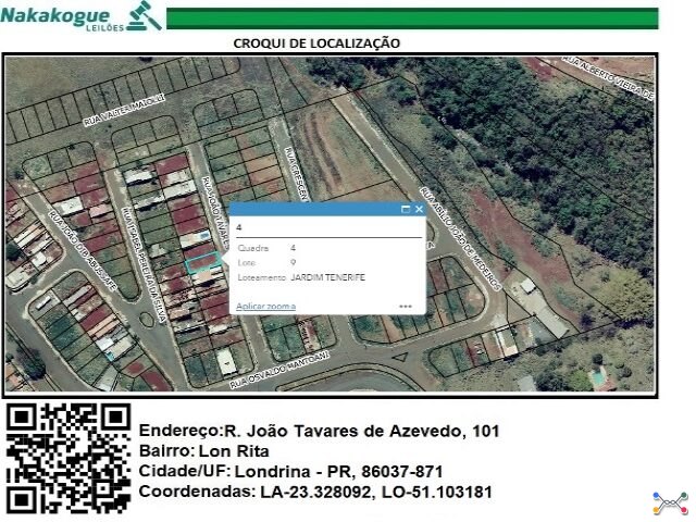 3409 - Data de Terras n° 09 , da qd. nº 04 área de 250,00 m². Gleba Simon Frazer, Londrina/PR