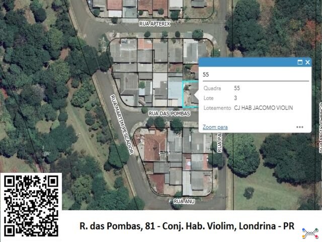 3412 - Lote sob n° 03 , da qd. n° 55 área de 292,26 m². Habitacional Violim, Londrina/PR