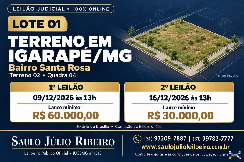 Igarape/mg — lote com 1.040,00m² no vista bela lote em leilão | mgl leilões