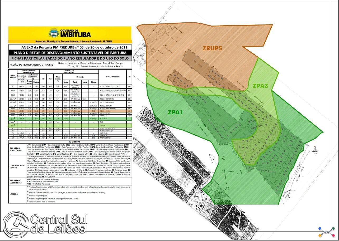 Terreno com 11 Lotes, com área total de lotes de 195.935,95m², área média dos lotes de 1.306,23m², em Imbituba/SC