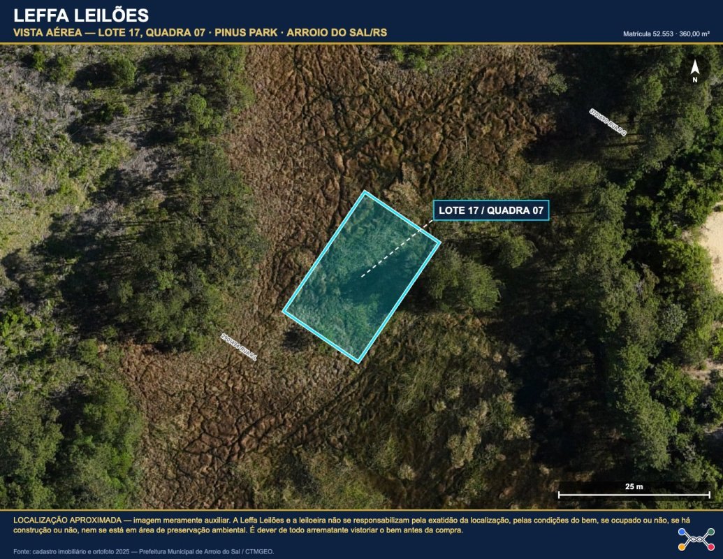DIREITOS E AÇÕES DE UM TERRENO URBANO, SEM BENFEITORIAS, COM A ÁREA DE 360,00M², SITUADO NO LUGAR DENOMINADO PINUS PARK, NA CIDADE DE ARROIO DO SAL/RS