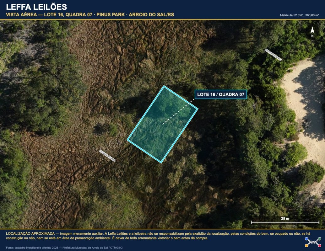 DIREITOS E AÇÕES DE UM TERRENO URBANO, SEM BENFEITORIAS, COM A ÁREA DE 360,00M², SITUADO NO LUGAR DENOMINADO PINUS PARK, NA CIDADE DE ARROIO DO SAL/RS