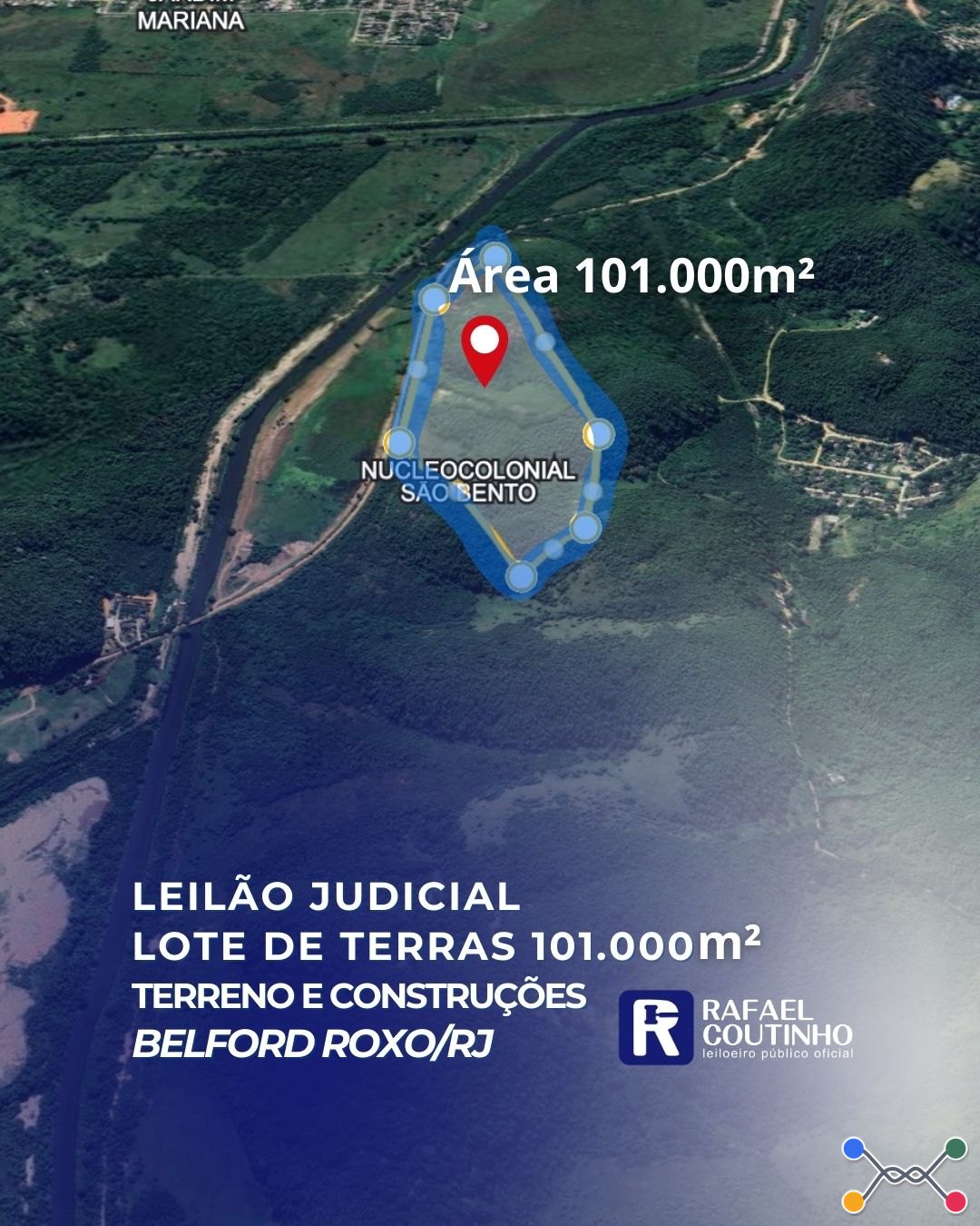 Lote de terras - área 101.000m² - núcleo colonial são bento, belford roxo/rj. terreno e respectivas construções. pague em até 60 vezes.