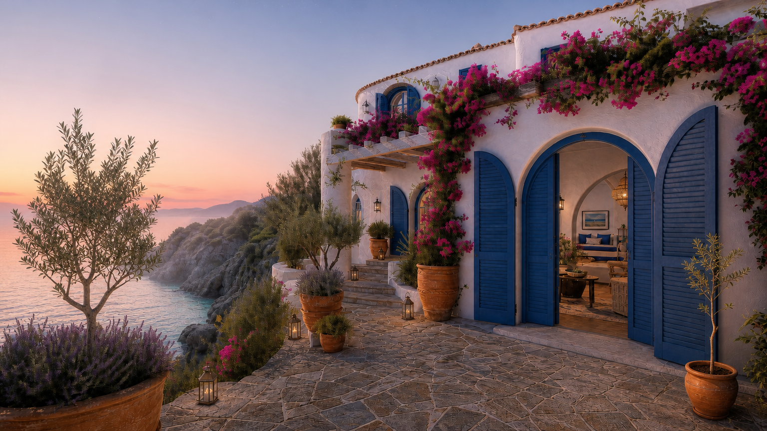 Villa à beira-mar ao amanhecer